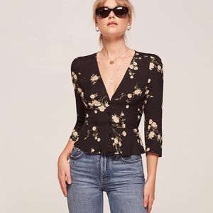Reformation Sweetie Top Black Ivory 2P Petite